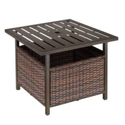 Wyld Haus Lalema Brown Square Rattan Outdoor Coffee Table Umbrella Hole and - thumbnail 2