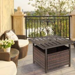 Wyld Haus Lalema Brown Square Rattan Outdoor Coffee Table Umbrella Hole and - thumbnail 3