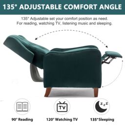 FURNITURE ONE Velvet Wingback Recliner Armchair with Adjustable Backrest & Footrest in Green - Size: 1 Pack - thumbnail 4