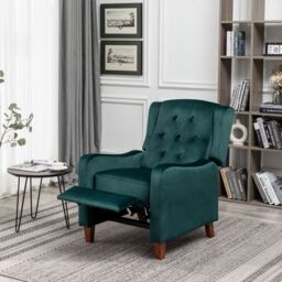 FURNITURE ONE Velvet Wingback Recliner Armchair with Adjustable Backrest & Footrest in Green - Size: 1 Pack