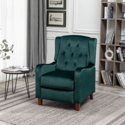 FURNITURE ONE Velvet Wingback Recliner Armchair with Adjustable Backrest & Footrest in Green - Size: 1 Pack - thumbnail 2
