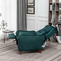 FURNITURE ONE Velvet Wingback Recliner Armchair with Adjustable Backrest & Footrest in Green - Size: 1 Pack - thumbnail 3