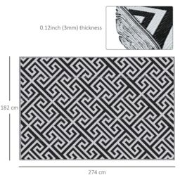 OUTSUNNY 182x274cm Reversible Outdoor Rug Portable Plastic Straw RV Camping Mat in Black - Size: 180 cm x 270 cm - thumbnail 3