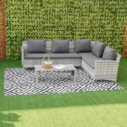 OUTSUNNY 182x274cm Reversible Outdoor Rug Portable Plastic Straw RV Camping Mat in Black - Size: 180 cm x 270 cm - thumbnail 1