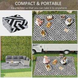 OUTSUNNY 182x274cm Reversible Outdoor Rug Portable Plastic Straw RV Camping Mat in Black - Size: 180 cm x 270 cm - thumbnail 4