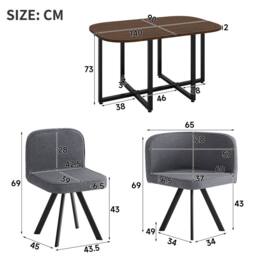 BTM Dining Table Set 6 Chairs Square 140x90 Walnut Table Grey Chairs - thumbnail 5