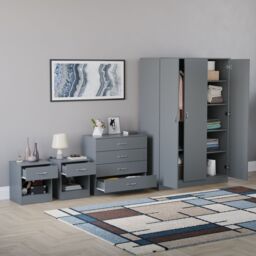 Home Discount Riano 4Pc Bedroom Set 4 Drawer Chest 3 Door Wardrobe Storage Furniture in Grey - thumbnail 2
