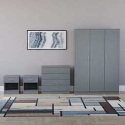 Home Discount Riano 4Pc Bedroom Set 4 Drawer Chest 3 Door Wardrobe Storage Furniture in Grey - thumbnail 4