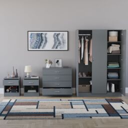 Home Discount Riano 4Pc Bedroom Set 4 Drawer Chest 3 Door Wardrobe Storage Furniture in Grey - thumbnail 3
