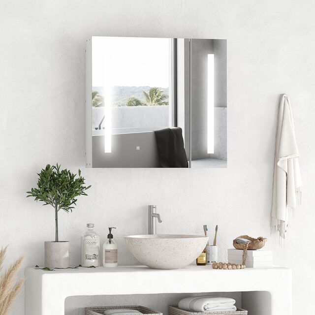 Kleankin LED Illuminated Bathroom Mirror Cabinet with Lights Touch Switch in White - image 1