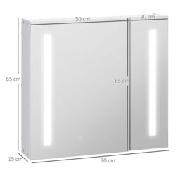 Kleankin LED Illuminated Bathroom Mirror Cabinet with Lights Touch Switch in White - thumbnail 3