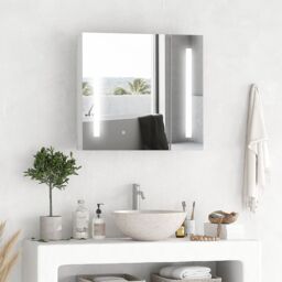 Kleankin LED Illuminated Bathroom Mirror Cabinet with Lights Touch Switch in White - thumbnail 1