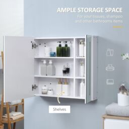 Kleankin LED Illuminated Bathroom Mirror Cabinet with Lights Touch Switch in White - thumbnail 6