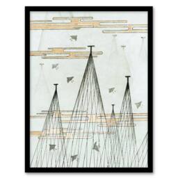 Artery8 Skyscape Birds Flying Vintage Japan Framed Wall Art Print Bijutsukai in Blue - Size: A4 - thumbnail 1