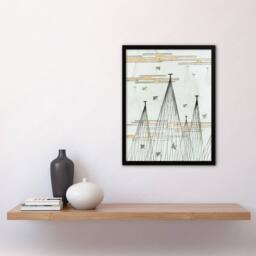 Artery8 Skyscape Birds Flying Vintage Japan Framed Wall Art Print Bijutsukai in Blue - Size: A4 - thumbnail 4