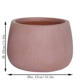 Dibor Medium Terracotta Symmetry Stripe Fibre Clay Indoor Outdoor Garden Planter Houseplant Flower Plant Pot H29 x Dia42cm in Pink - thumbnail 2