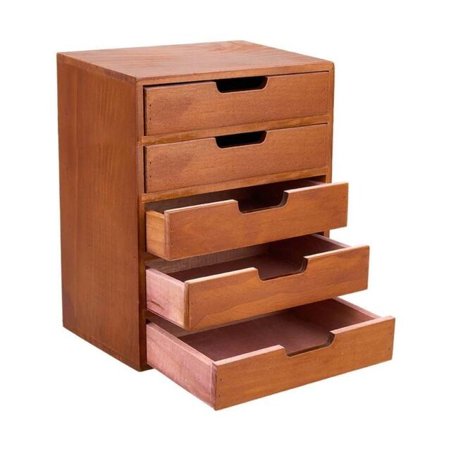 EONLION 5 Tier Cabinet Wooden Desktop Storage Box in Brown - Size: 500mm - image 1