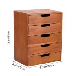 EONLION 5 Tier Cabinet Wooden Desktop Storage Box in Brown - Size: 500mm - thumbnail 2