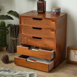 EONLION 5 Tier Cabinet Wooden Desktop Storage Box in Brown - Size: 500mm - thumbnail 4