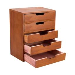 EONLION 5 Tier Cabinet Wooden Desktop Storage Box in Brown - Size: 500mm