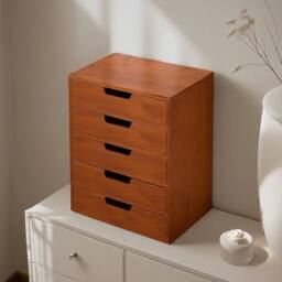 EONLION 5 Tier Cabinet Wooden Desktop Storage Box in Brown - Size: 500mm - thumbnail 3