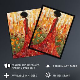 "Artery8 Wildflower Meadow Woman Flower Mosaic Collage Framed Art Print in Orange - Size: W12"" x H16""" - thumbnail 2