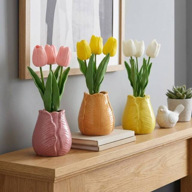 Garden Greatness Trio Artificial Tulip In Vase Set - Size: 1 Pack - image 1