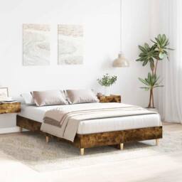 Berkfield Home Durable Bed Frame No Mattress Smoked Oak 140x190 cm Engineered Wood in Brown - thumbnail 1
