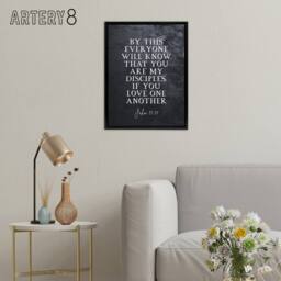 "Artery8 John 13 35 My Disciples Love One Bible Quote Framed Canvas Wall Art Print in Grey - Size: W18"" x H24""" - thumbnail 3