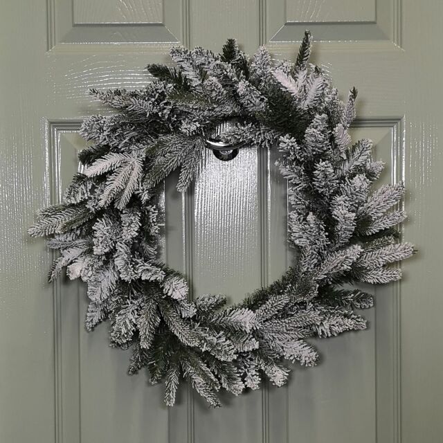 Samuel Alexander 45cm Snow Flocked Wreath 84 Mixed PE/PVC Tips in Green - image 1