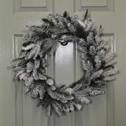 Samuel Alexander 45cm Snow Flocked Wreath 84 Mixed PE/PVC Tips in Green - thumbnail 1