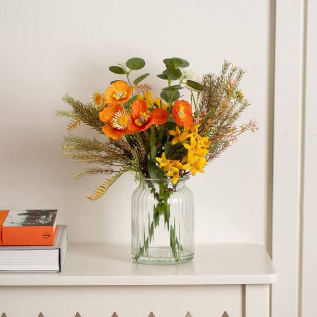 Scottish Everlastings Ltd 35cm Rustic Forsythia/ Poppy Arrangement in Orange - image 1
