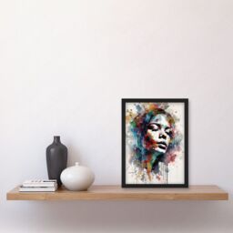 Artery8 Woman with Synesthesia Listening to Music Modern Paint Splatter Painting Artwork Framed Wall Art Print A4 in Black - thumbnail 2
