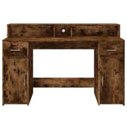 Berkfield Home Soft Desk with LED Lights Smoked Oak 140x55x91 cm Engineered Wood in Brown - Size: 140 x 55 x 91 cm - thumbnail 6