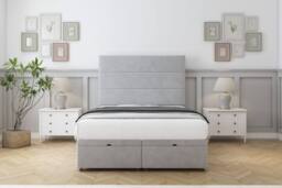 "Sloomy Texas Plush Ottoman Bed Base-54"" Floor Standing Headboard in Silver - Size: Double"