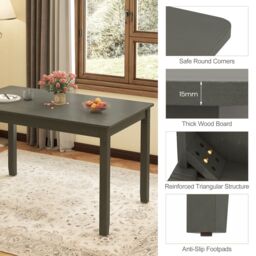 Gymax Wooden Dining Table for 4 People 122cm Rectangular Kitchen Table in Grey - thumbnail 5