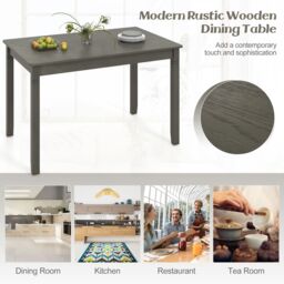Gymax Wooden Dining Table for 4 People 122cm Rectangular Kitchen Table in Grey - thumbnail 4