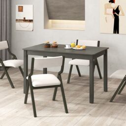 Gymax Wooden Dining Table for 4 People 122cm Rectangular Kitchen Table in Grey - thumbnail 8