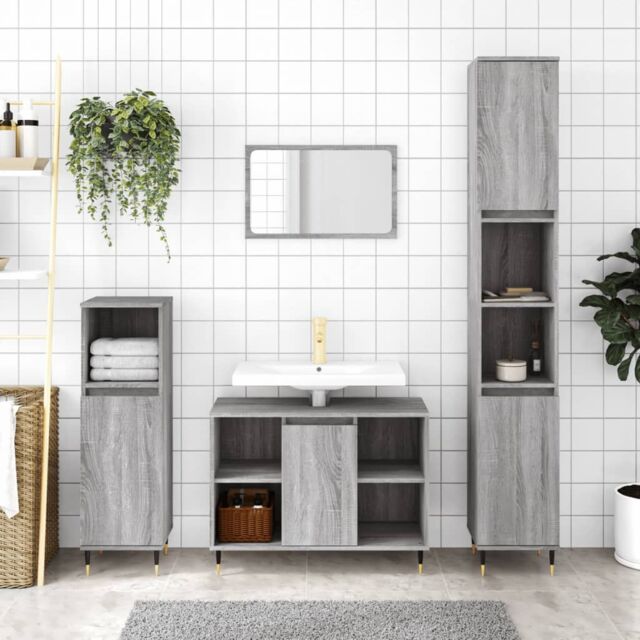 Berkfield Home 3 Piece Bathroom Furniture Set Grey Sonoma Engineered Wood - image 1