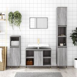 Berkfield Home 3 Piece Bathroom Furniture Set Grey Sonoma Engineered Wood - thumbnail 1