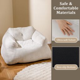 Costway Large Adult Velvet Lazy Floor Sofa Chair Bean Bag Chair 129 x1 11 x 69cm in Beige - Size: 11 x 69 cm - thumbnail 5