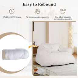 Costway Large Adult Velvet Lazy Floor Sofa Chair Bean Bag Chair 129 x1 11 x 69cm in Beige - Size: 11 x 69 cm - thumbnail 4