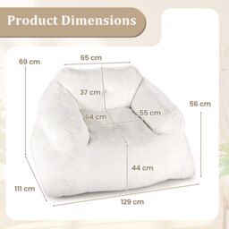 Costway Large Adult Velvet Lazy Floor Sofa Chair Bean Bag Chair 129 x1 11 x 69cm in Beige - Size: 11 x 69 cm - thumbnail 2