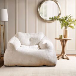 Costway Large Adult Velvet Lazy Floor Sofa Chair Bean Bag Chair 129 x1 11 x 69cm in Beige - Size: 11 x 69 cm - thumbnail 6