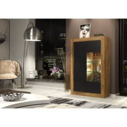 Mex Furniture LTD Display Cabinet Arcadia 140cm - Dark Oak with Black Matt Doors + LED in Brown - thumbnail 2