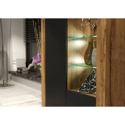 Mex Furniture LTD Display Cabinet Arcadia 140cm - Dark Oak with Black Matt Doors + LED in Brown - thumbnail 3