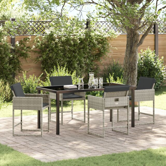 Berkfield Home 5 Piece Garden Dining Set with Cushions Light Grey Poly Rattan - image 1