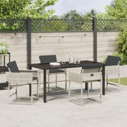 Berkfield Home 5 Piece Garden Dining Set with Cushions Light Grey Poly Rattan - thumbnail 4