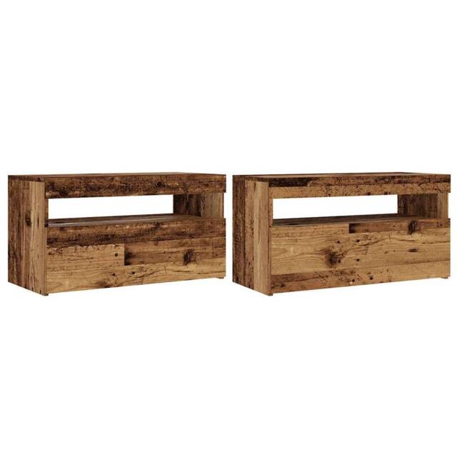 Berkfield Home TV Cabinets with LED Lights 2 pcs Old Wood Engineered Wood in Brown - image 1
