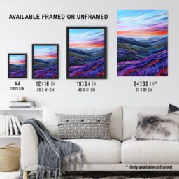 "Artery8 Scottish Heather Fields Artwork Purple Hills Wall Art Print in Blue - Size: W12"" x H16""" - thumbnail 3